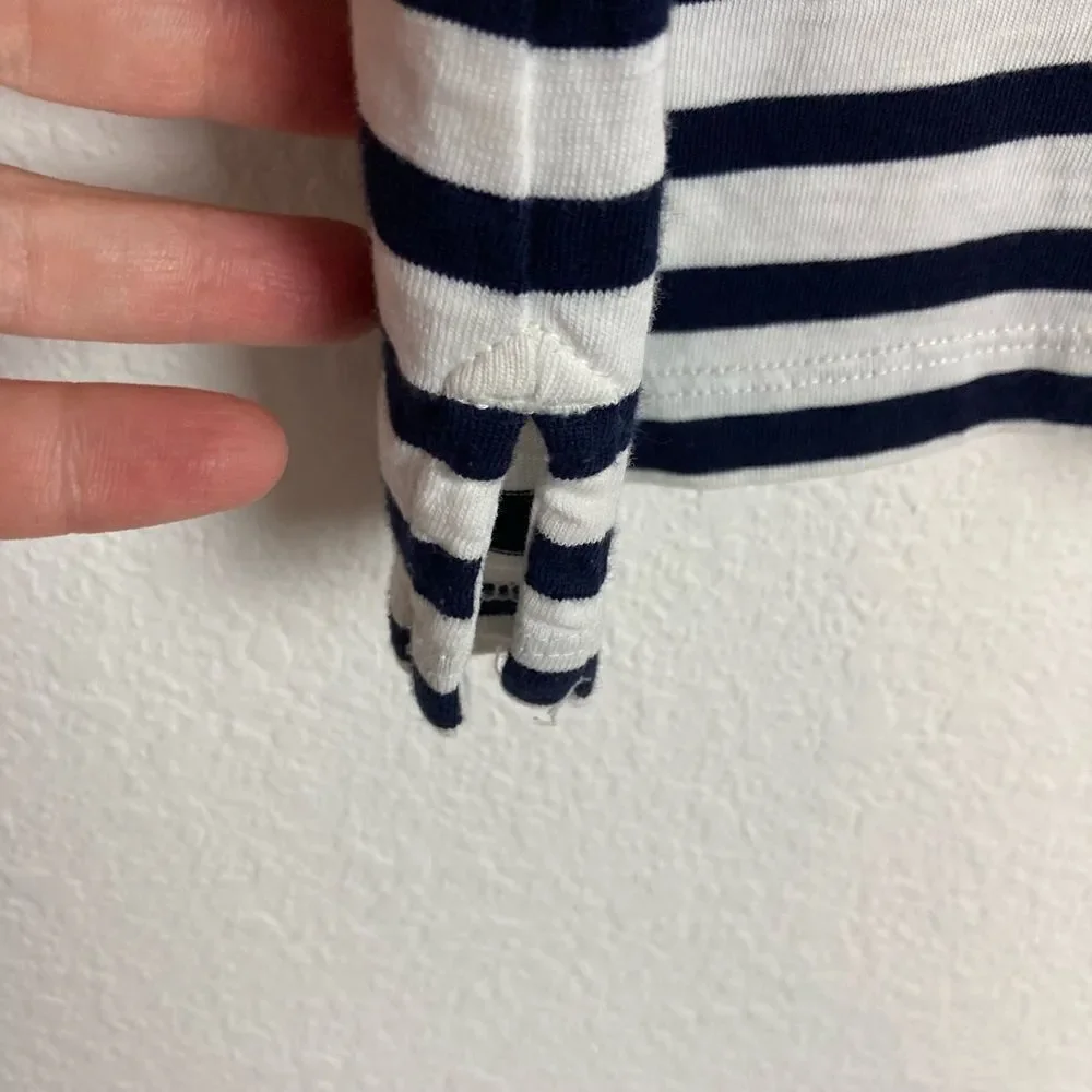 J. Crew classic black and white/cream striped cotton preppy nautical classic top